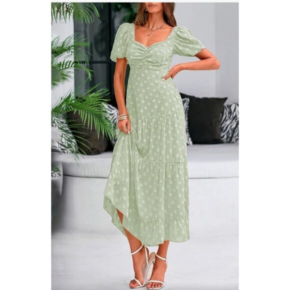 BTBFM Womens Small Summer Boho Floral Green Maxi Dress Ruffle Hem Flowy Casual - Picture 3 of 13